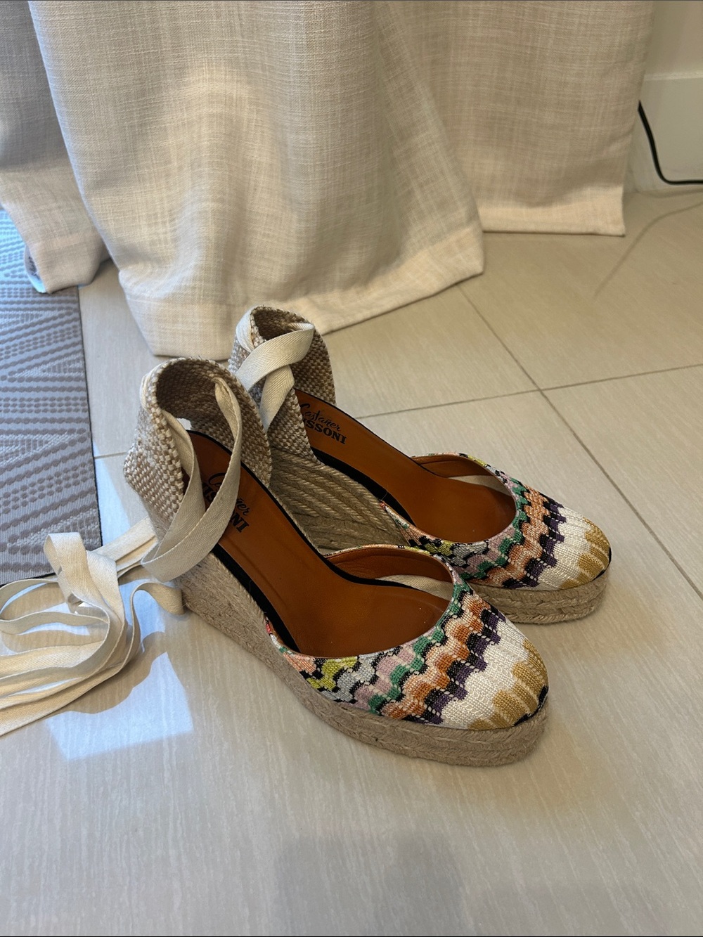 Castaner&Missoni Multicolor Wedge Espadrille with Ankle Tie - European 38